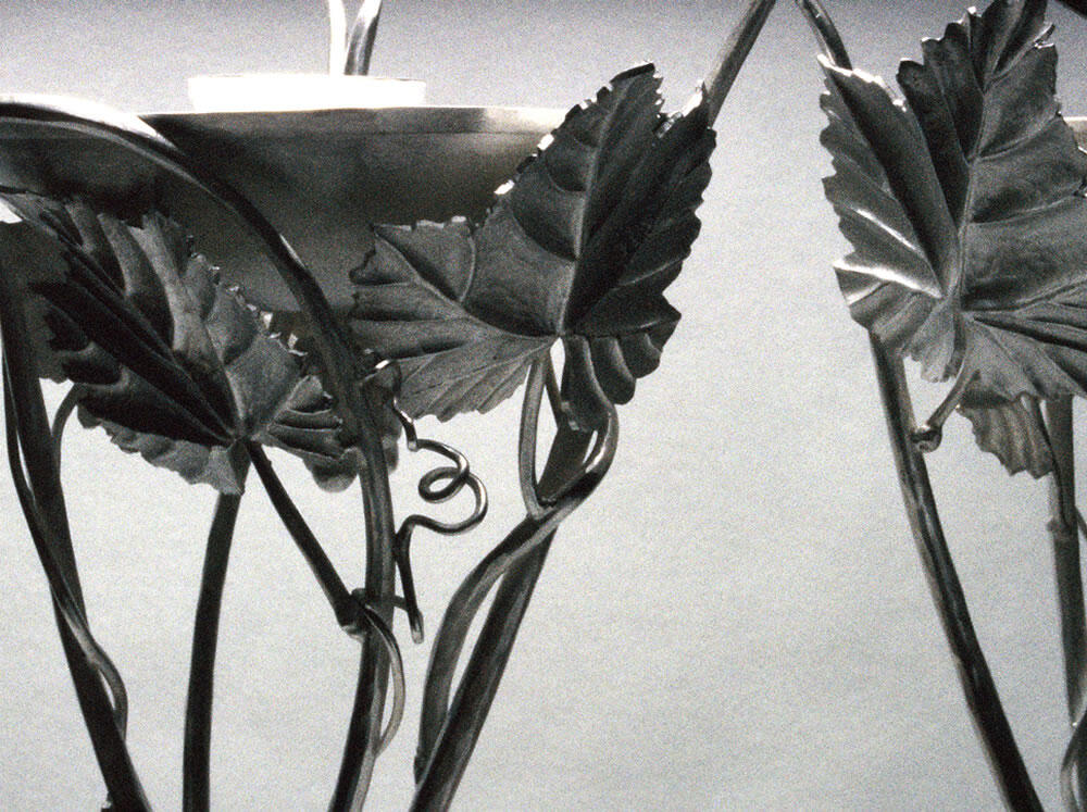 Sabbath candle sticks in silver fabricated and repousse ,detail