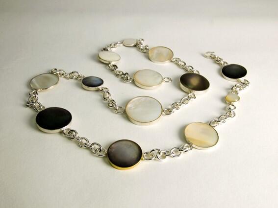Mother of pearl 13 moons in a year set in silver on silver chain