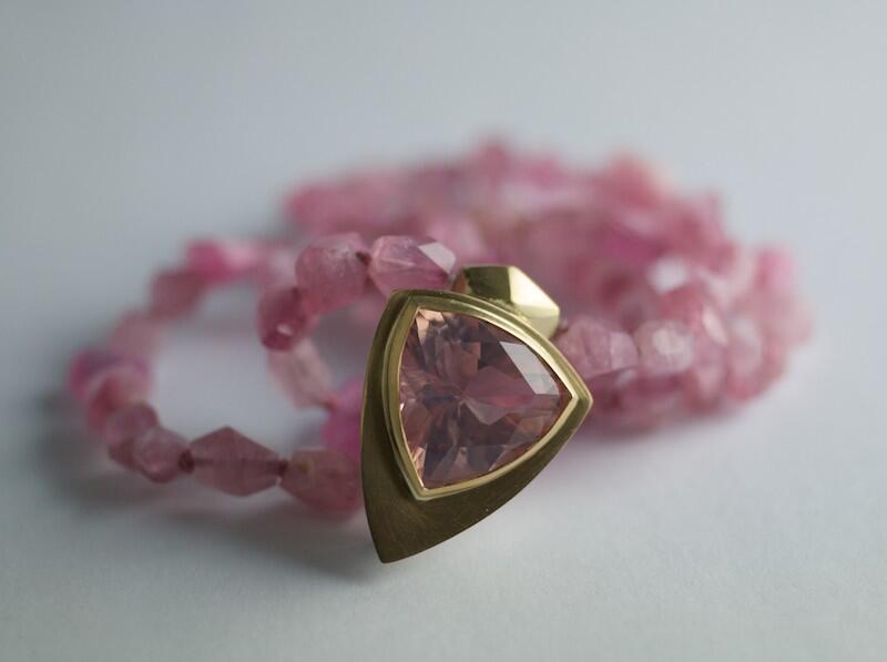 Rose Quartz trilliant on Tourmaline beads