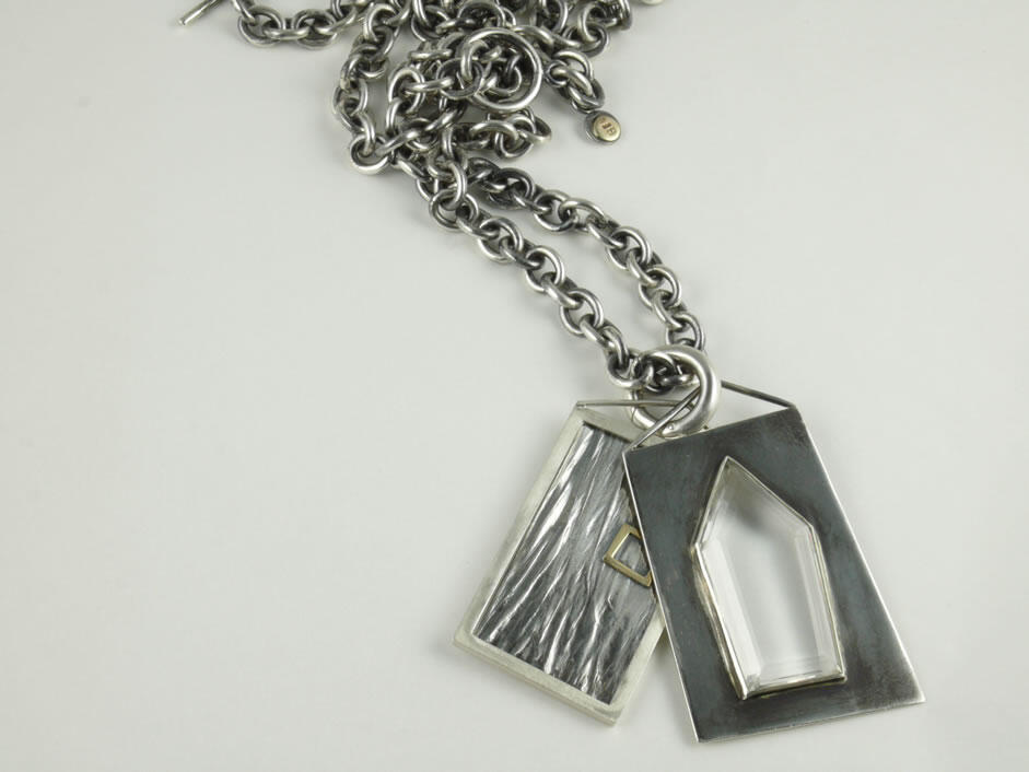 Window pendant & chain . Sterling Silver, 18ct gold ,Crystal