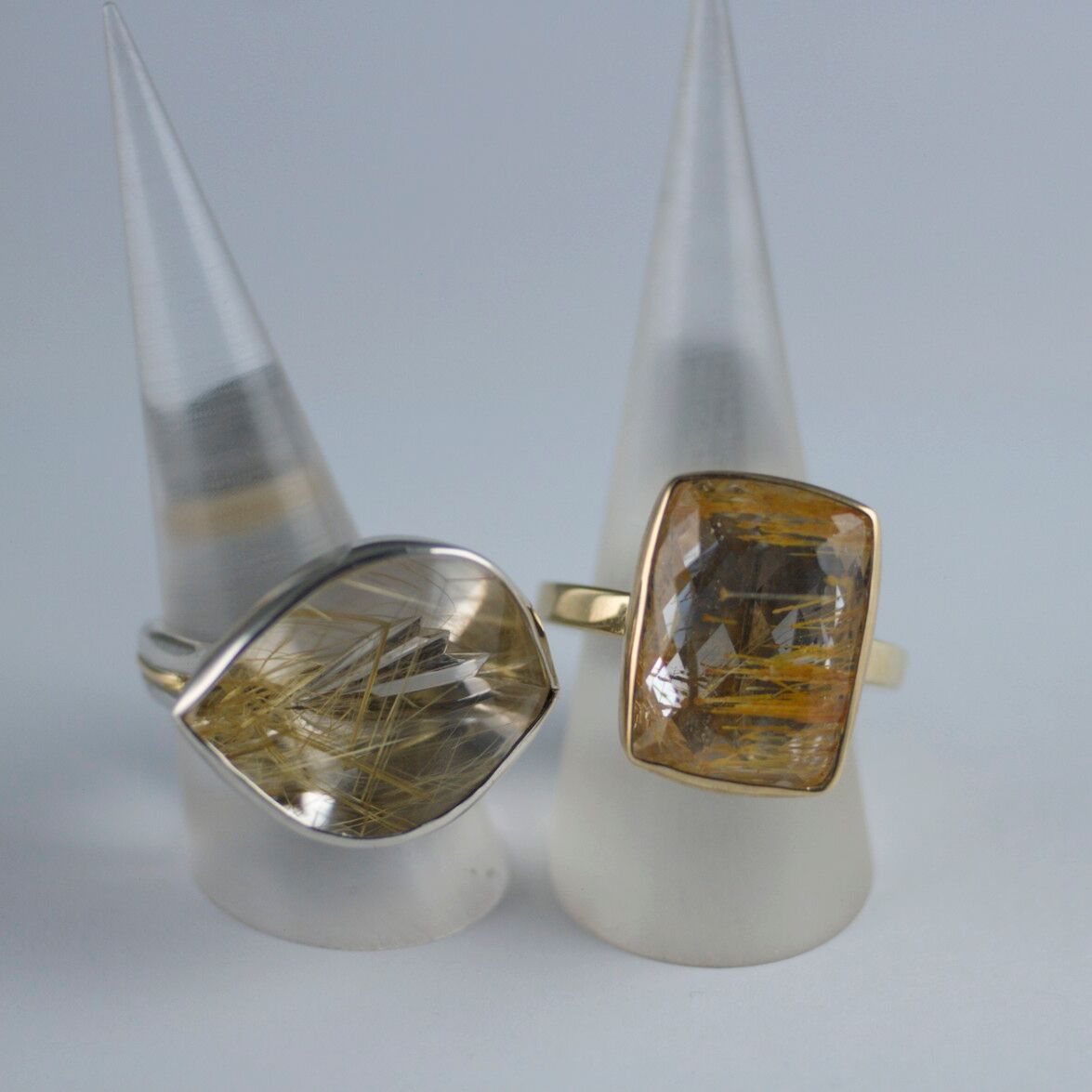 Rutilated Quartz and Topaz Rings