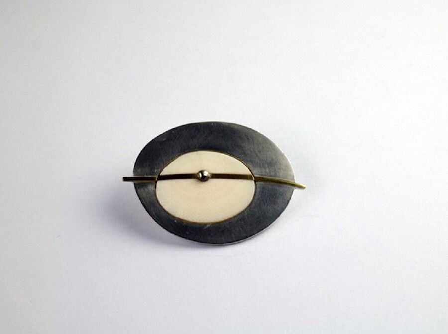 Brooch silver and inlayed ivory