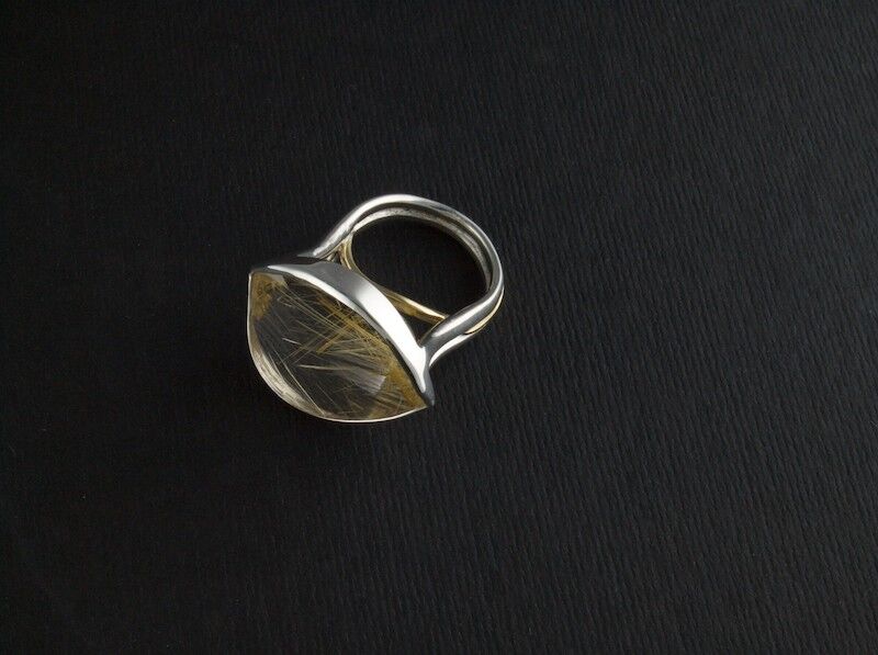 Gold Rutile in laser cut Quartz set in silver and gold