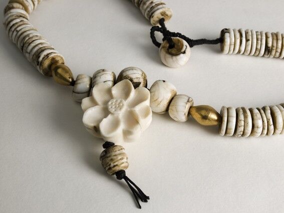 Mala with Lotus carved Ivory and Conch shell