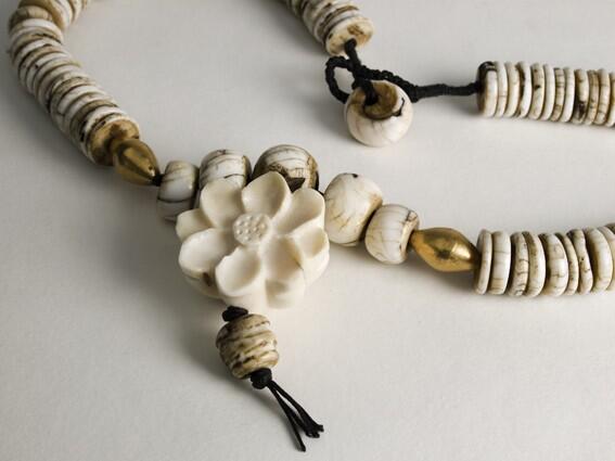 Mala with Lotus carved Ivory and Conch shell
