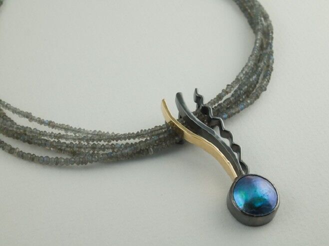 Abalone mabe pearl and Labradorite beads