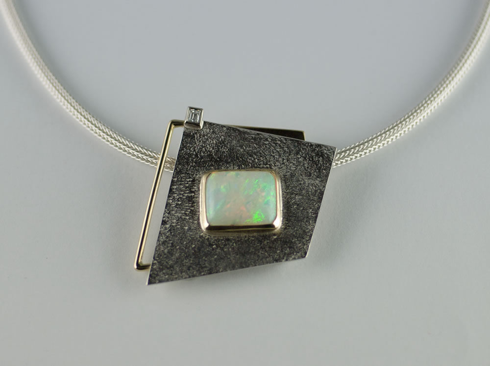 Silver and gold opal and diamonds