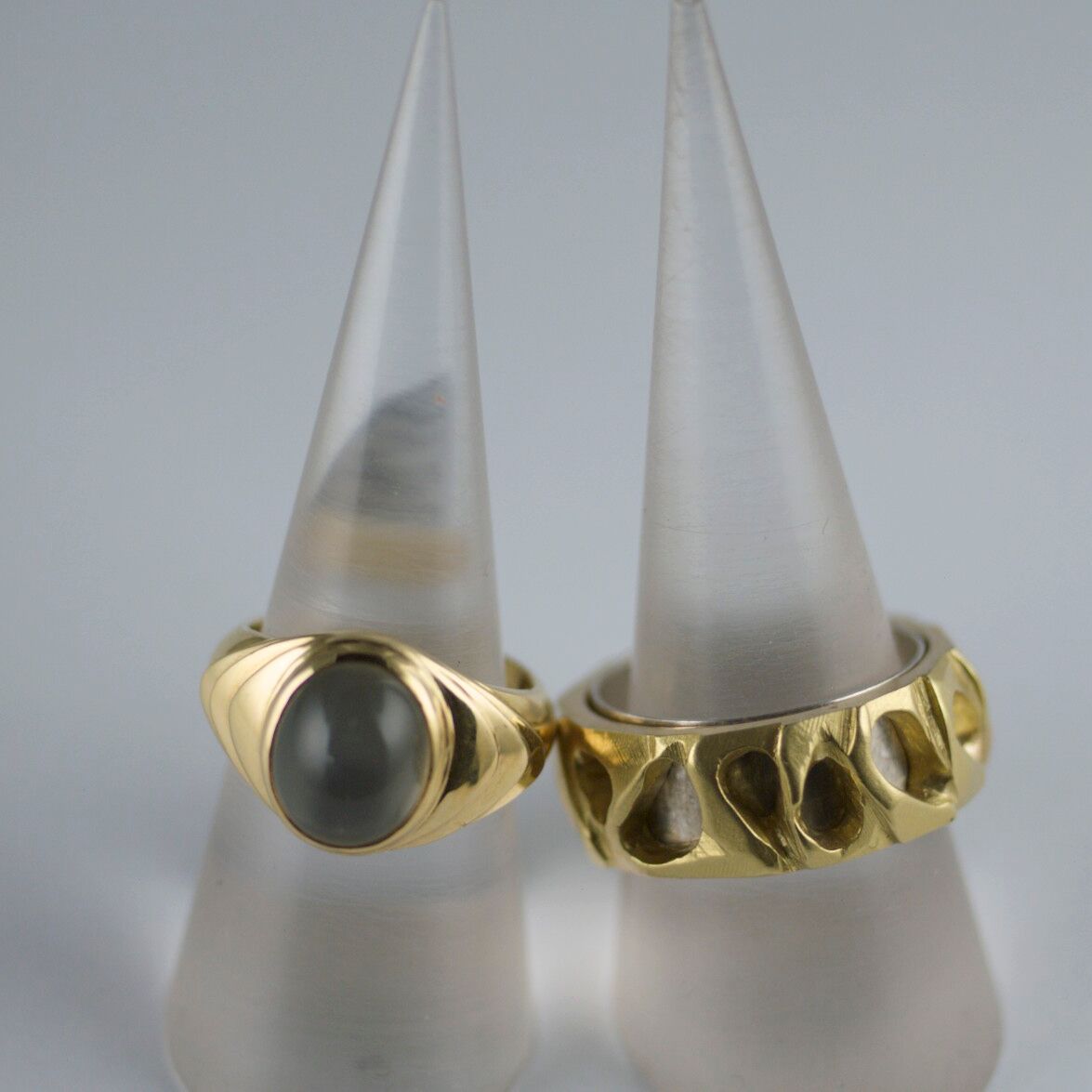 Green Moonstone and gold rings