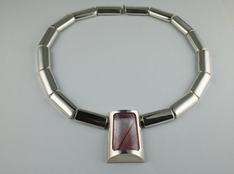 Silver and Rutilated Quartz hinged necklace