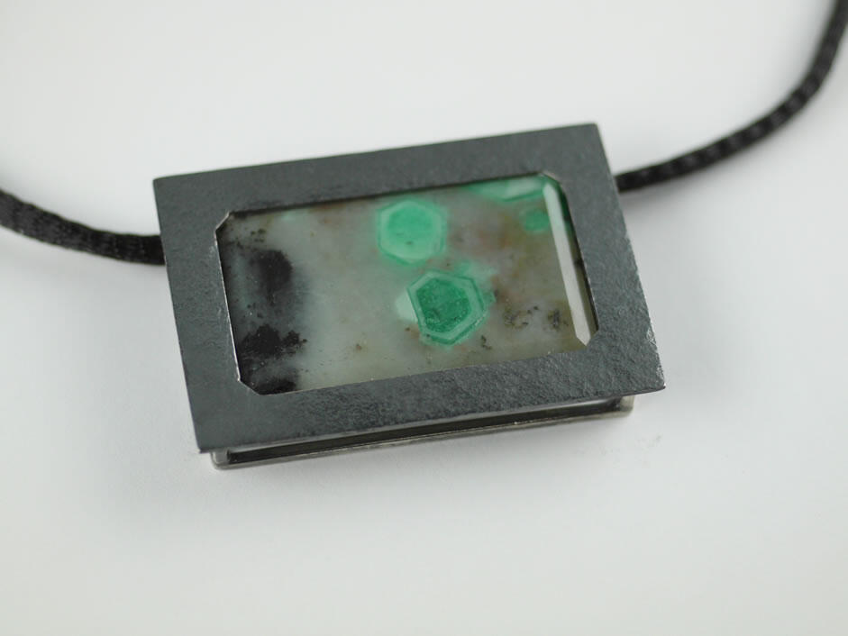 Emerald Crystal in oxidized Silver Pendant