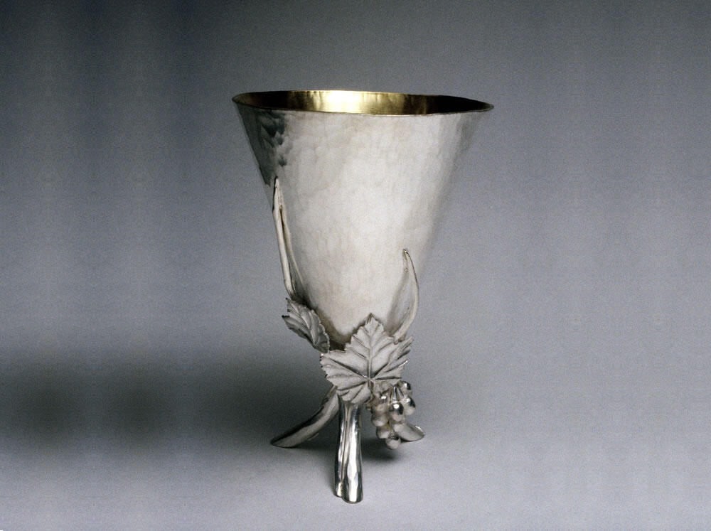 Kiddush cup silver raised with repousse vine leaves