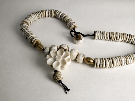 Necklace carved Ivory lotus and conch beads